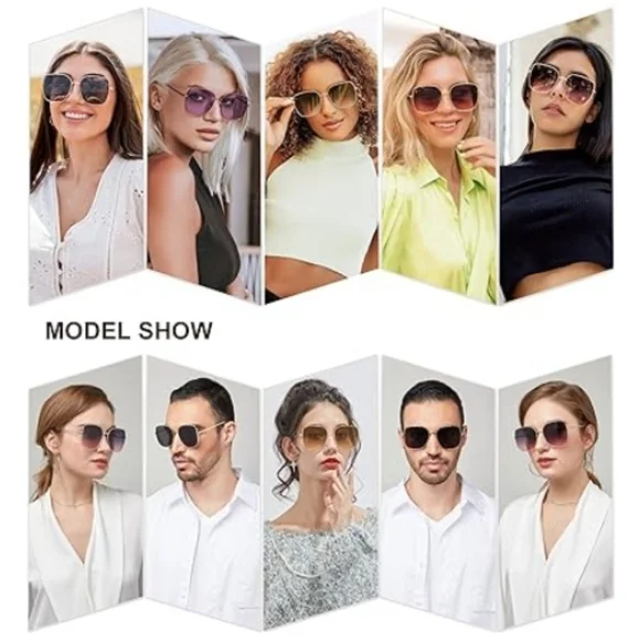 Oversized Square Metal Frame Sunglasses Flat Lens SJ1146 Green - Picture 4 of 5